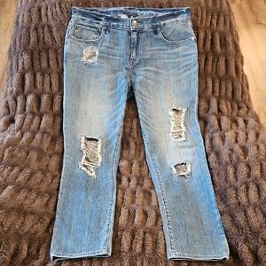 True Religion Light Blue Distressed Straight Leg Jeans